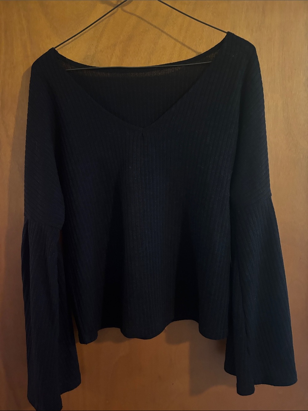 Black V-Neck Bell Sleeve Women's Top